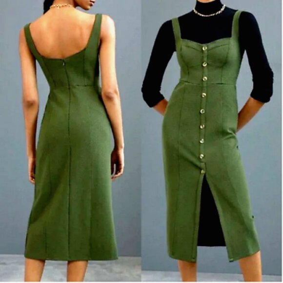 Maeve Anthropologie Size 6 Moss Green Sleeveless Midi Dress Button Front $160 - Picture 1 of 1